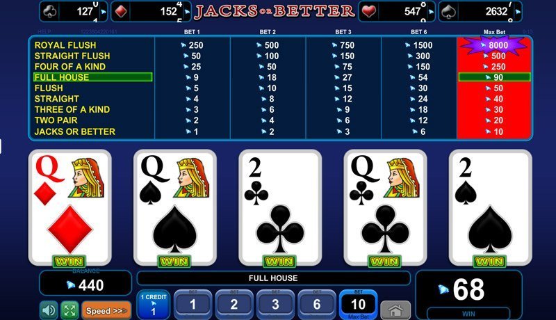 captura de pantalla del juego de video poker