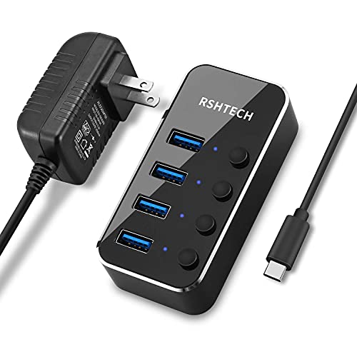 RSHTECH USB C Hub'dan Güç Alan 4 Bağlantı Noktalı USB Ayırıcı (RSH-516) - Harici sabit sürücüler için en iyi hub