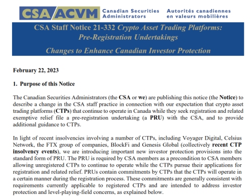 CSA staff notice crypto trading platforms pre registration undertaking - Canadian Securities Regulators Publish Enhanced Investor Protection Expectations of Crypto Trading Platforms