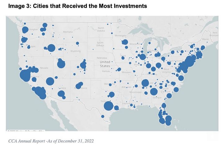 CAA investment crowdfunding funding volume by city - CCA 2022 Investment Crowdfunding Report: 7 Charts Highlight Growth and Impact