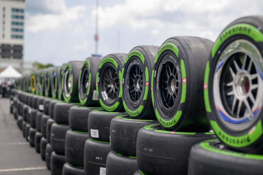Firestone IndyCar Sustainability tire row