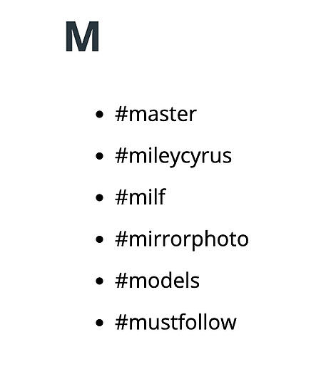 Các hashtag bị cấm bắt đầu bằng chữ M, nên tránh hoặc xóa để không bị che khuất trên Instagram