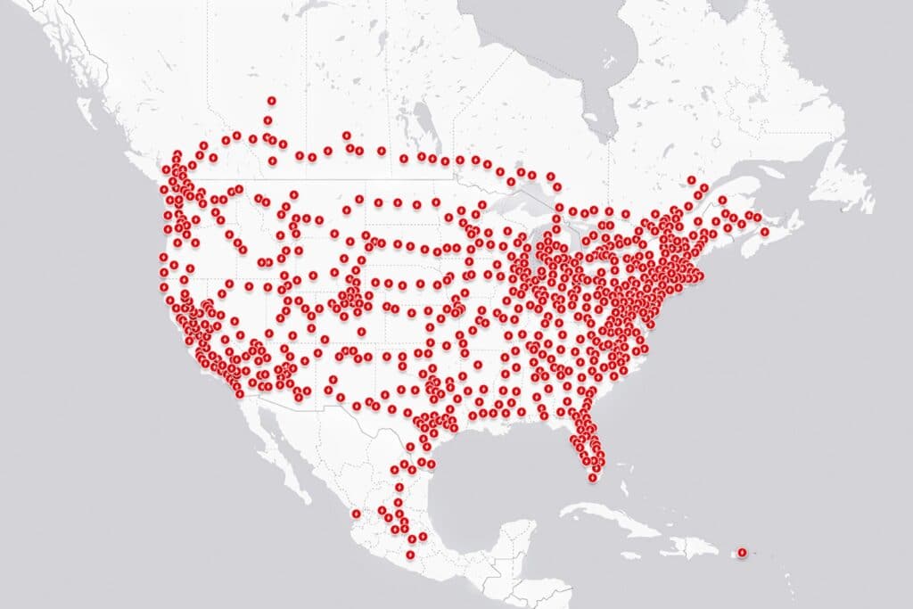 خريطة Tesla US Supercharger نوفمبر 2021