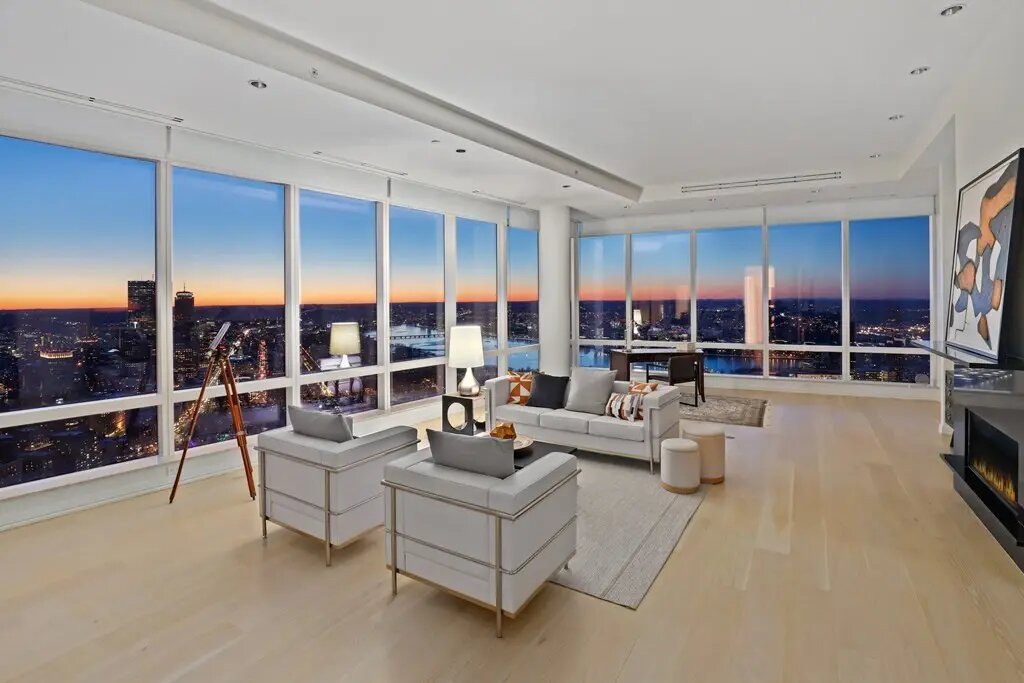 beautiful home for sale overlooking boston during sunset