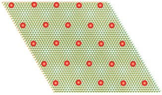 在二硒化钨和二硫化钨之间形成的莫尔超晶格示意图，每个莫尔晶胞填充一个电荷载流子