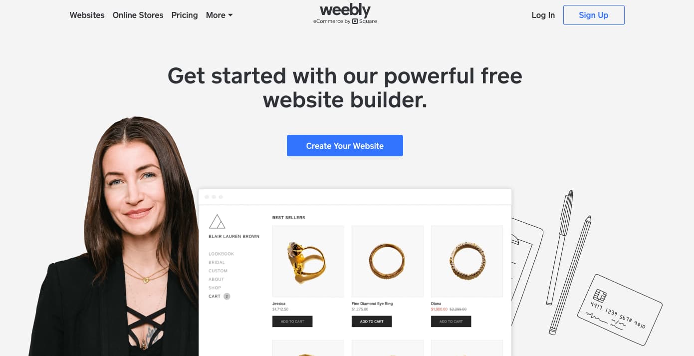 الصفحة الرئيسية لموقع Weebly المجاني.
