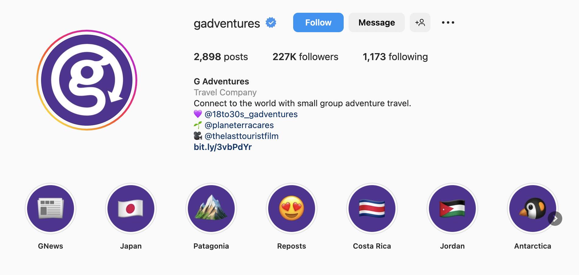 Good travel Instagram bio ideas, g adventures