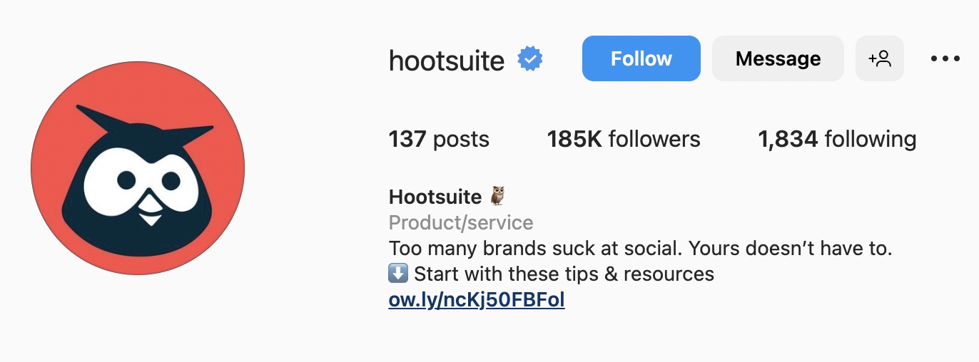 Instagram bio ideas for SaaS businesses, hootsuite