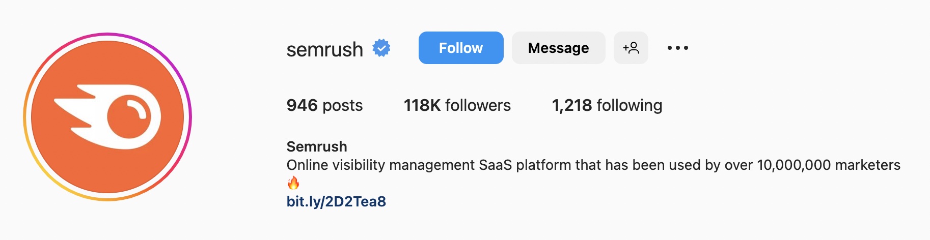 SaaS ビジネスの Instagram バイオ アイデア、semrush