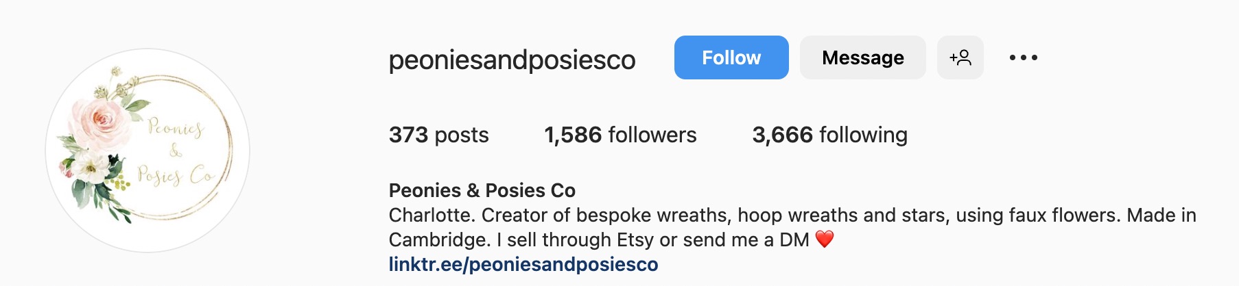 Etsy ショップ、牡丹、ポジーのクリエイティブな Instagram バイオ アイデア