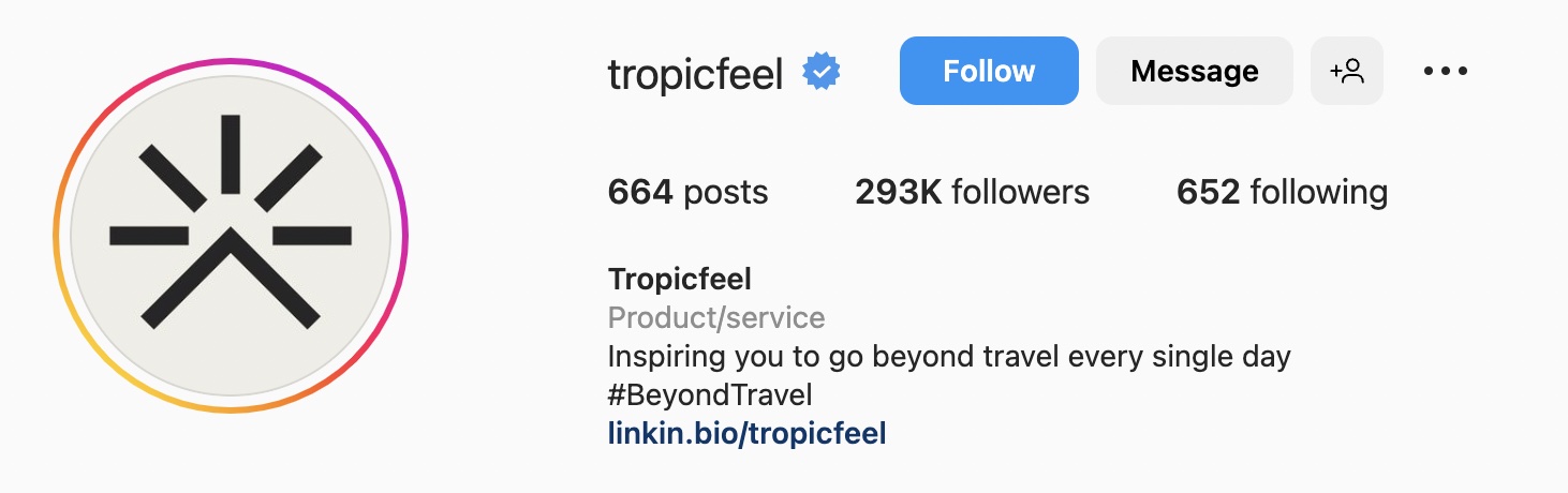 アパレル、トロピカルな雰囲気のシンプルな Instagram バイオのアイデア