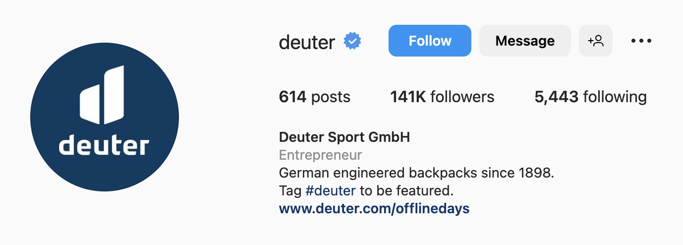 Simple Instagram bio ideas for apparel, deuter