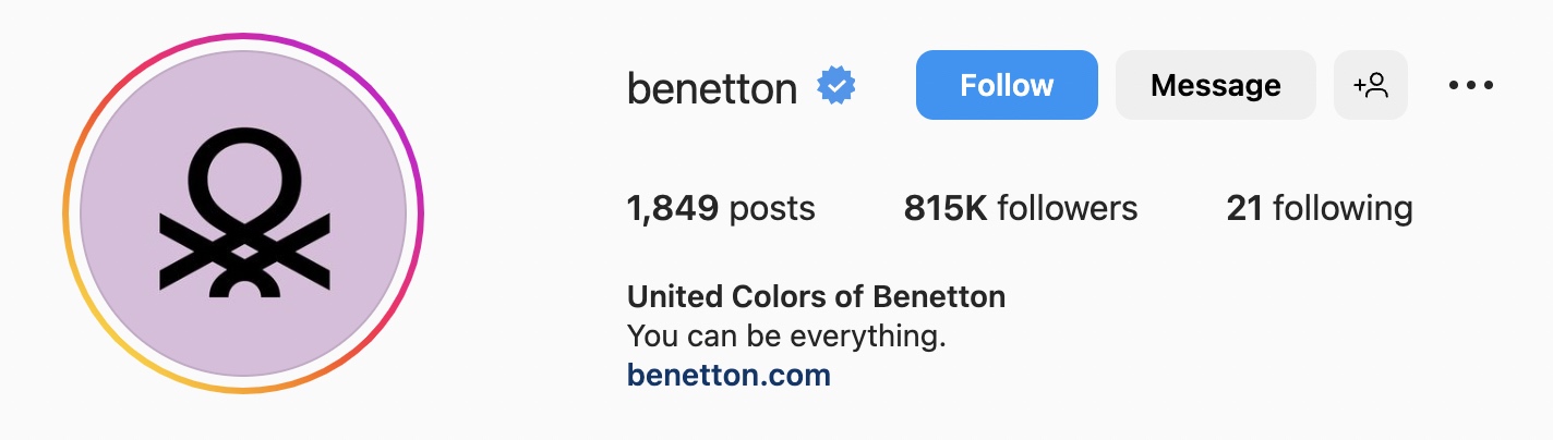 Simple Instagram bio ideas for apparel, benetton