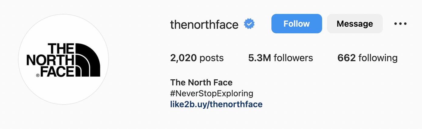 Simple Instagram bio ideas for apparel, north face