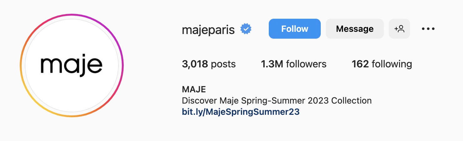 Simple Instagram bio ideas for apparel, maje