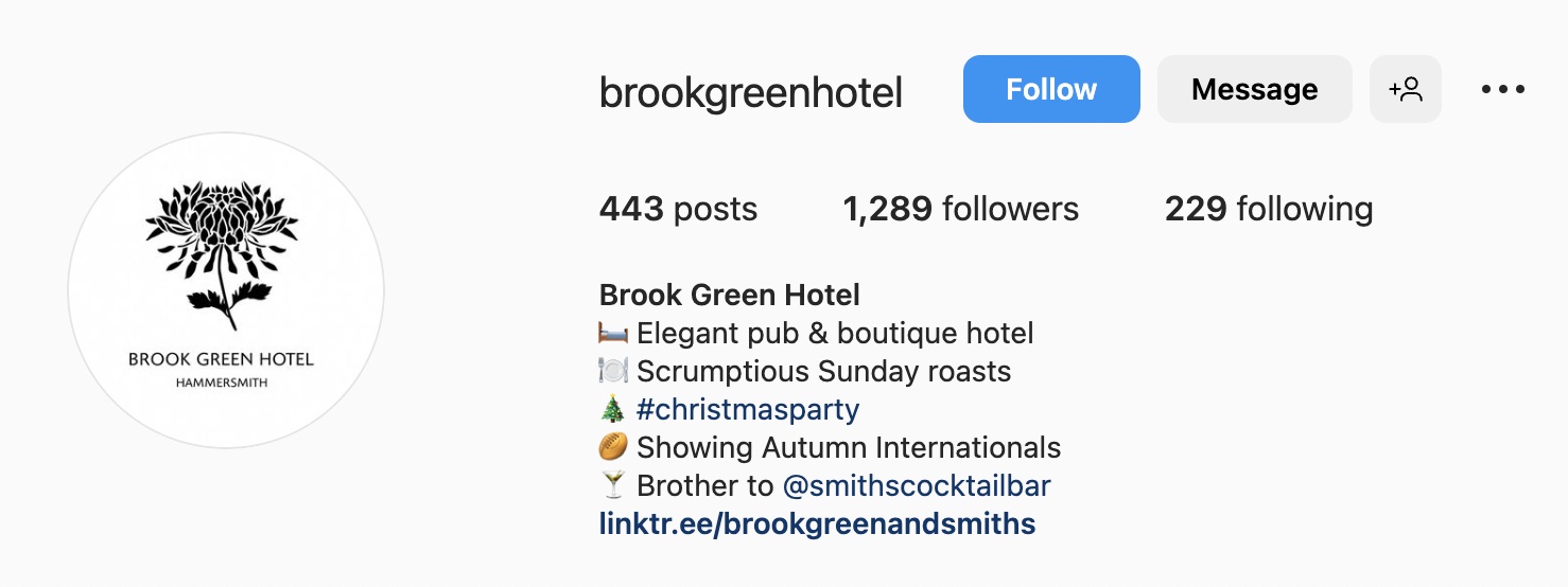 Creative Instagram bio ideas, brook green hotel