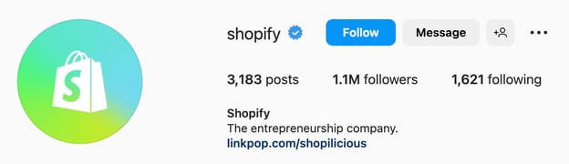 シンプルな Instagram バイオのアイデア、shopify