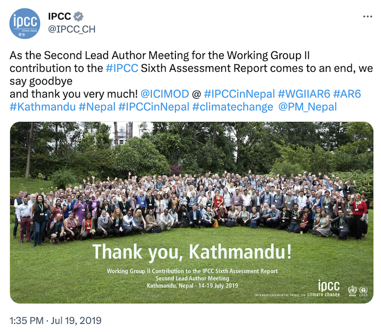 Captura de pantalla del tuit de @IPCC_CH.