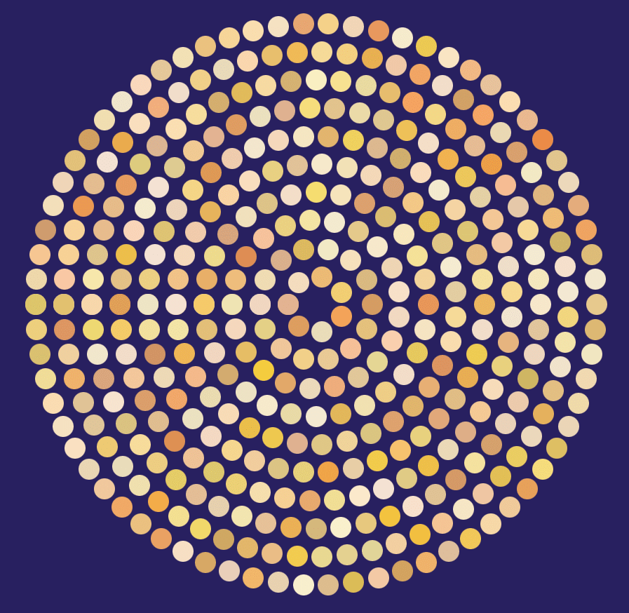 Un círculo grande se formó a partir de un grupo de círculos rellenos más pequeños de varios colores tierra.