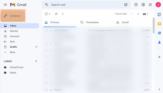 Ejemplo de cómo crear un correo electrónico grupal en Gmail: haga clic en redactar