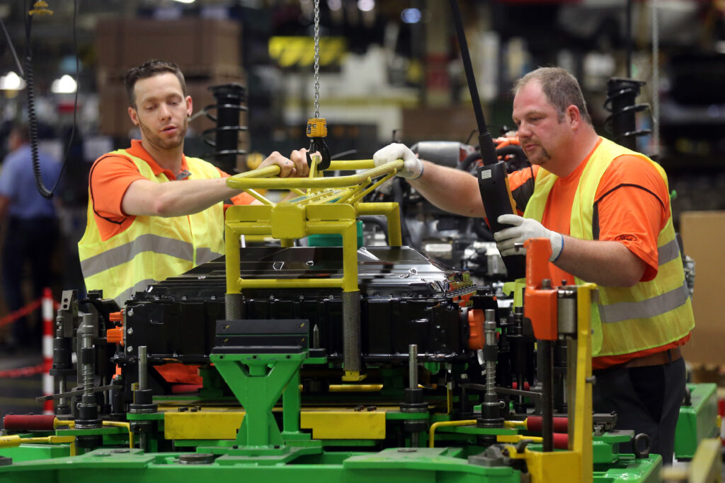 Maintaining the battery for the Ford FocusElectric car at the production line of the Ford plant in Saarlouis, Germany.