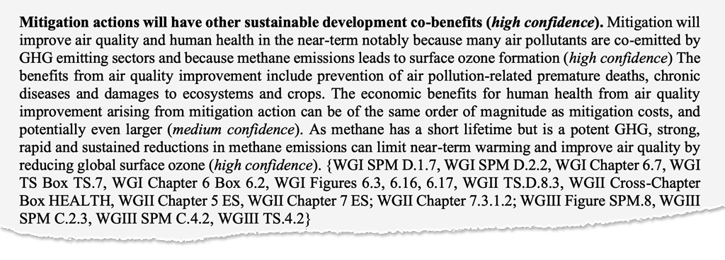 Text on mitigation co-benefits for sustainable development
