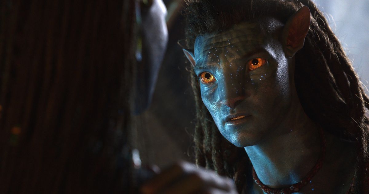 Jake Sully (Sam Worthington) in his Na’vi form in Avatar: The Way of the Water