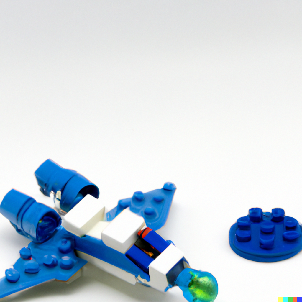 DALL·E 2023-03-03 21.17.47 - nave espacial y pieza de lego azul.png