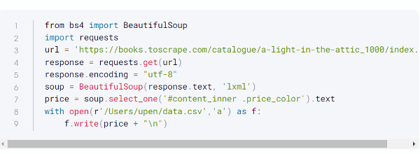 Web Scraping code snippet