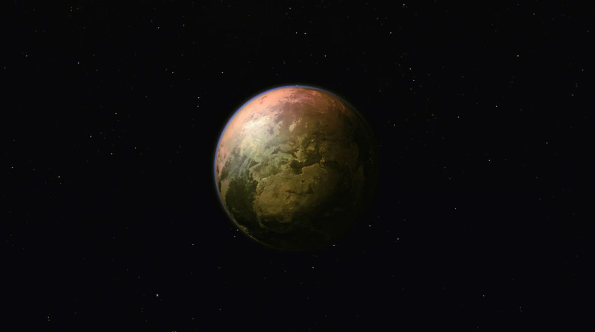 트라이건 스탬피드의 궤도에서 본 붉은색과 갈색의 사막 행성