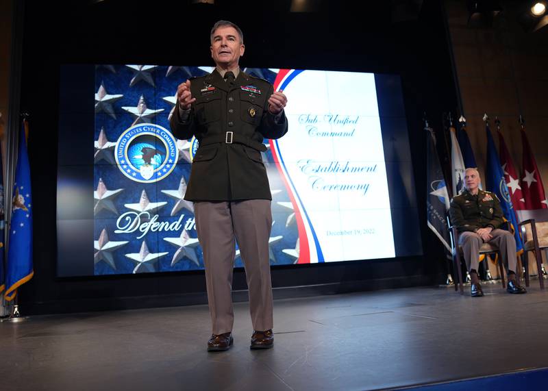 De Cyber ​​National Mission Force werd officieel het nieuwste ondergeschikte verenigde commando van het ministerie van Defensie tijdens een ceremonie op het hoofdkwartier van het Amerikaanse Cyber ​​Command op 19 december 2022.