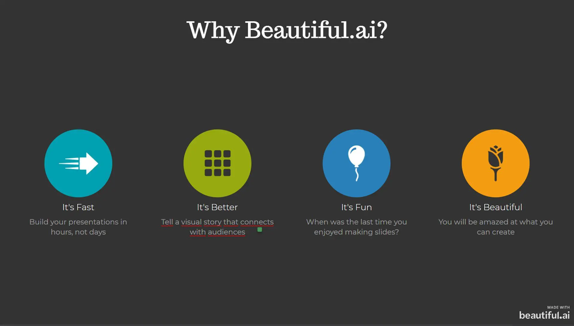 What is Beautiful.ai? Learn how to use Beautiful.ai and find out its templates, AI-powered features (DesignerBot), and more for creating presentations.