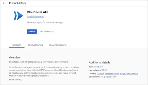 "cloud run API | google cloud platform