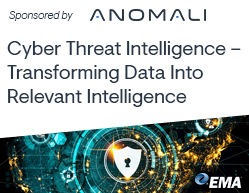 Text: Cyber Threat Intelligence – Transforming Data Into Relevant Intelligence sponsored by Anomali | Images: Anomali and EMA logos, security lock