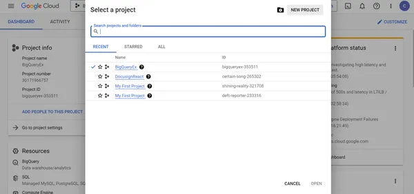 Step 1: Create a new Project using Big Query Sandbox