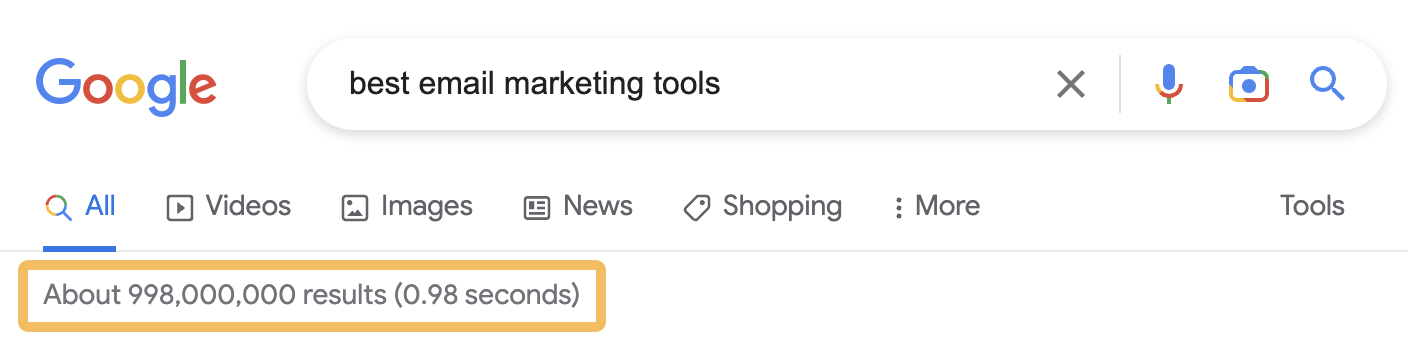 Kết quả tìm kiếm của Google cho "công cụ tiếp thị qua email tốt nhất"