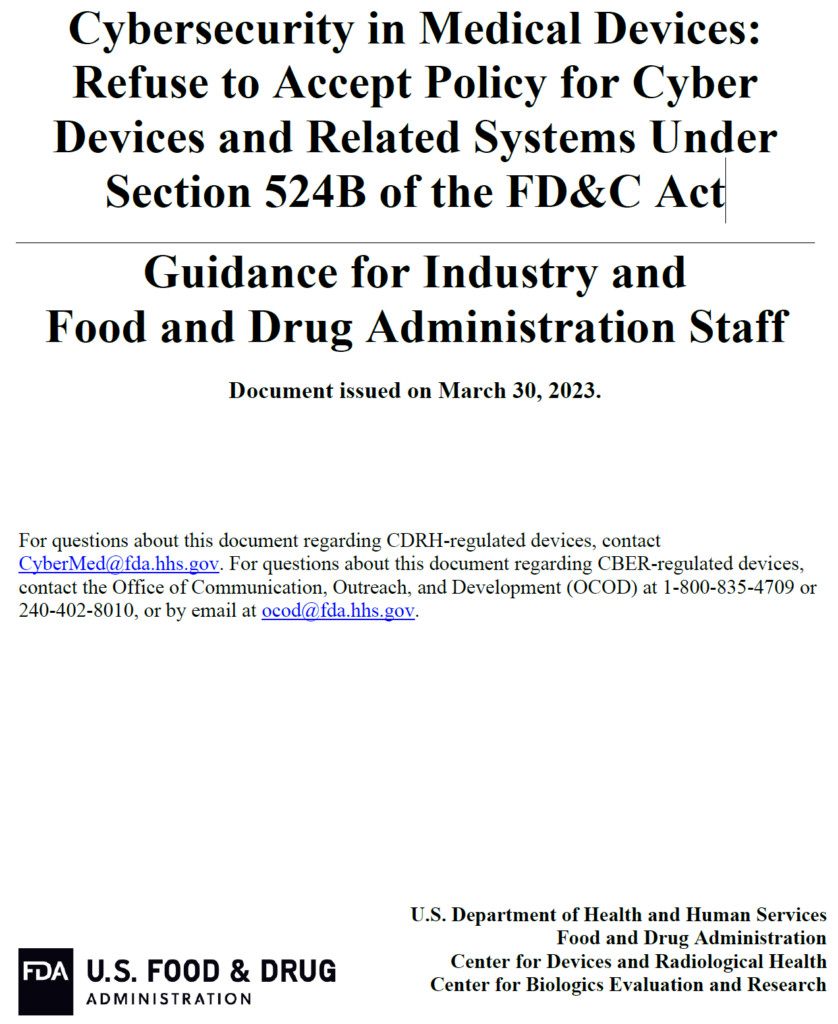 Picture of new FDA guidance on RTA policy for cybersecurity devices 838x1024 How quickly will RTA policy take effect for cybersecurity devices?