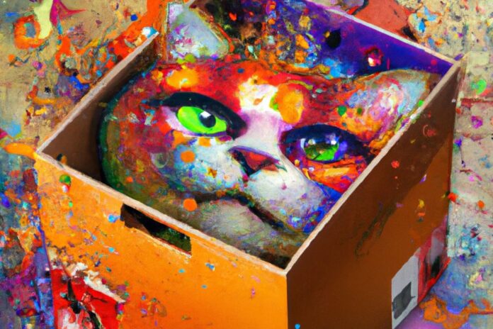 Schrodingers-cat-in a box designed by AI
