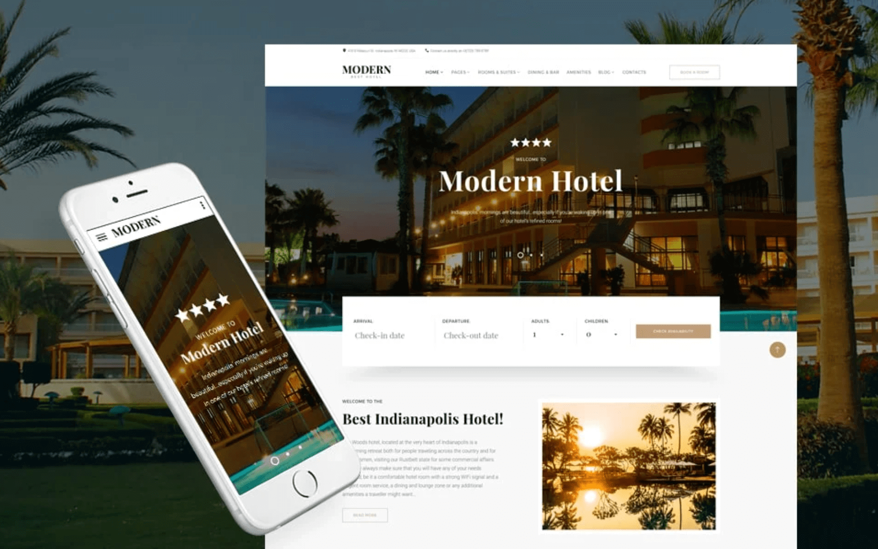Hotel moderno: plantilla de sitio web de varias páginas receptiva de hoteles