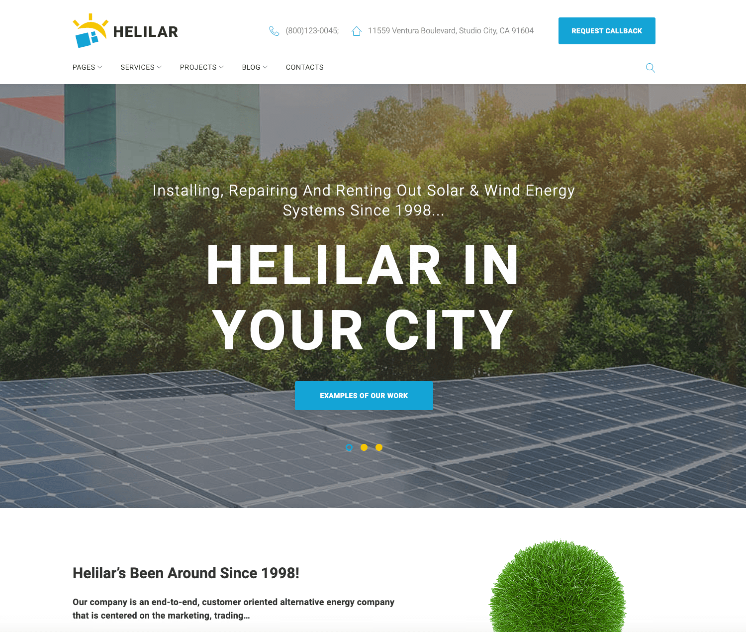 Helilar — Tema de WordPress para sistemas solares y de ahorro de energía