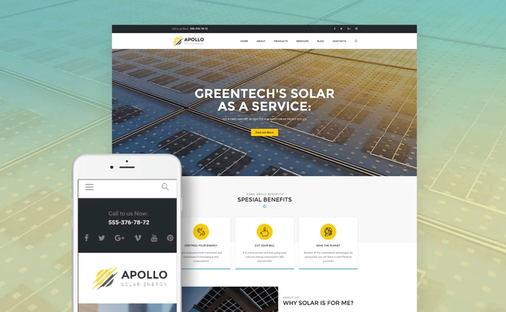 Apollo: tema de WordPress adaptable para negocios de energía solar