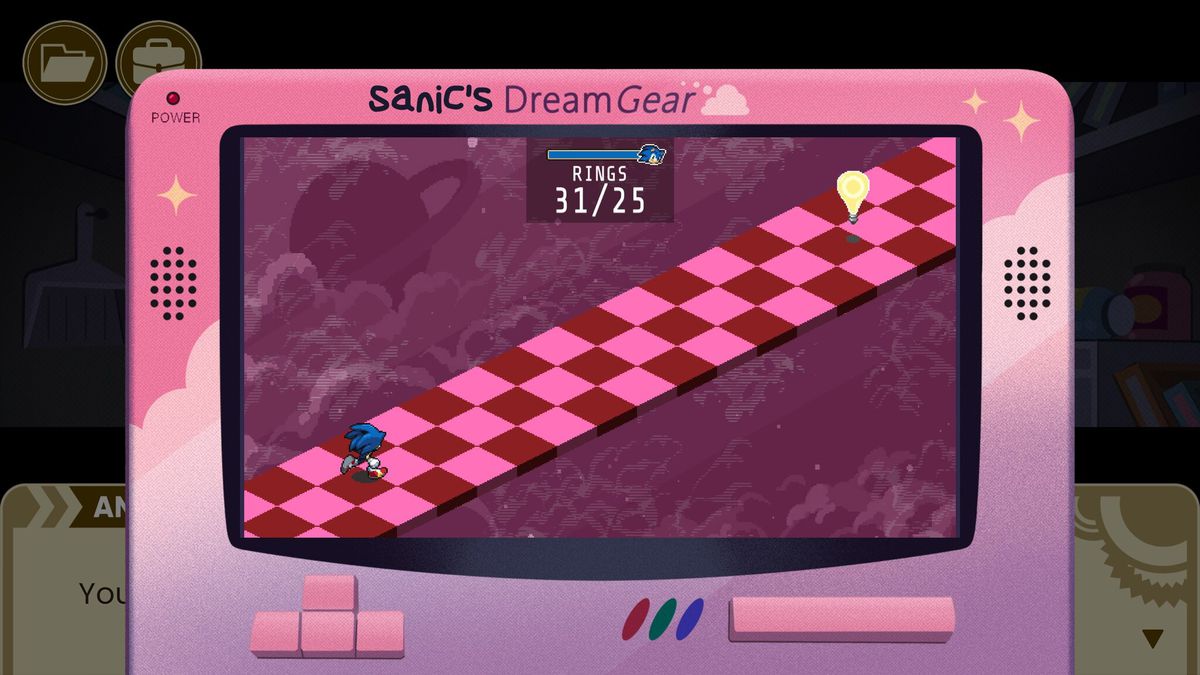 Sonic platforms on a “Dream Gear” in The Murder of Sonic the Hedgehog