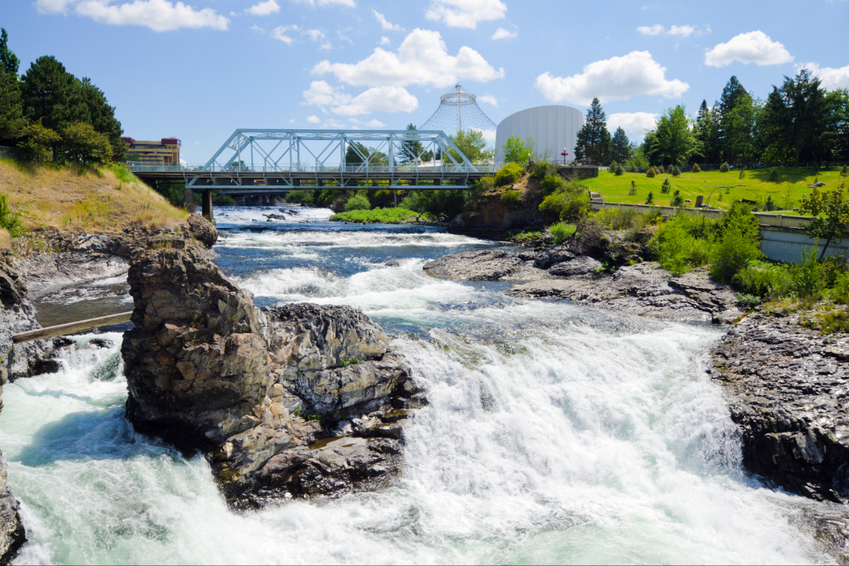 De rivier de Spokane en de waterval