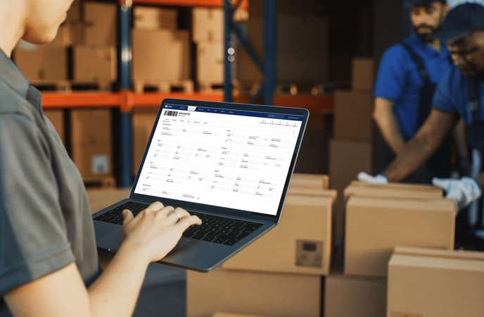 Warehouse Management System Features - A person using WMS on a laptop.