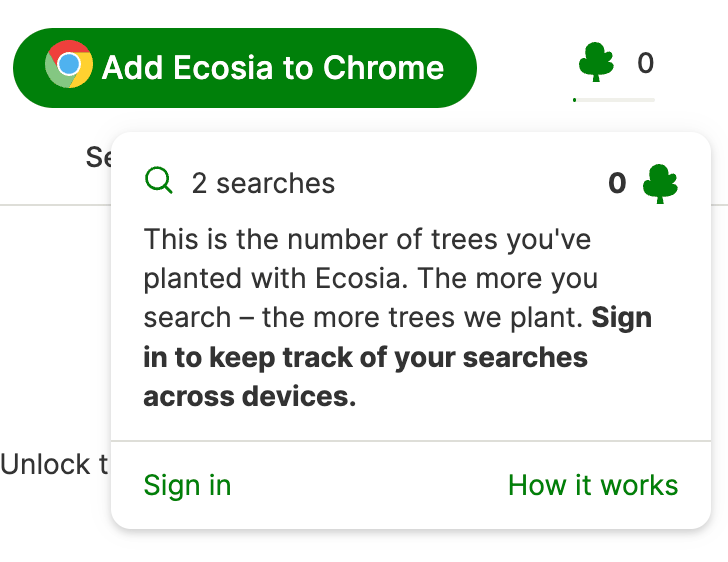 Theo dõi tìm kiếm Ecosia