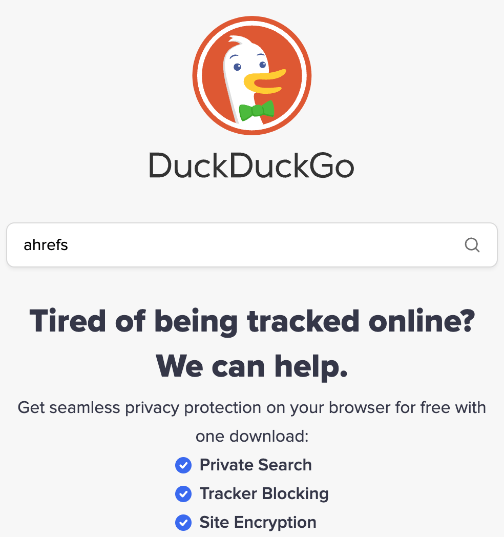 Suche nach „ahrefs“ auf DuckDuckGo