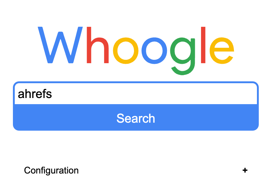 Buscando "ahrefs" en Whoogle