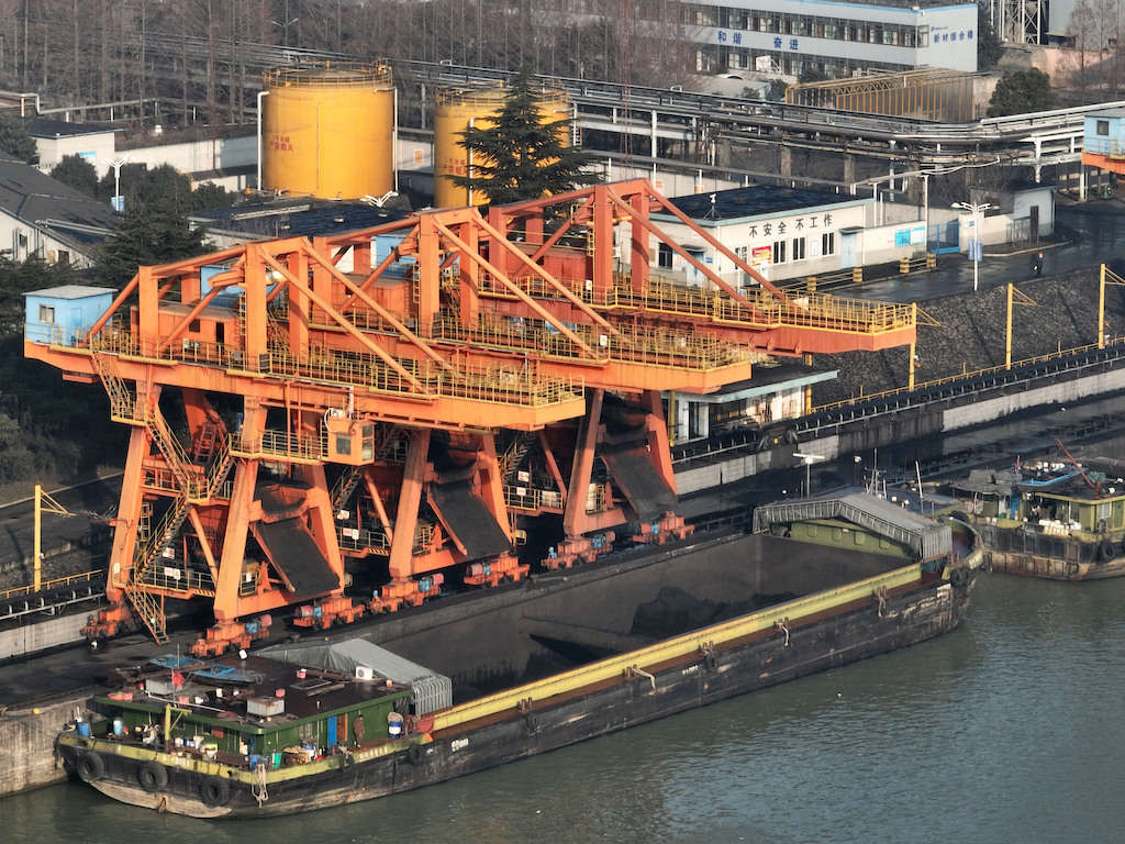 A coal carrier berthed at a coal terminal in Jiangsu, China, on 12 January 2023.