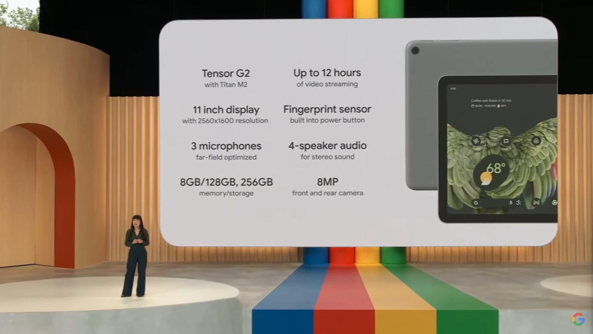 Bildschirm mit den technischen Daten des Google Pixel Tablets