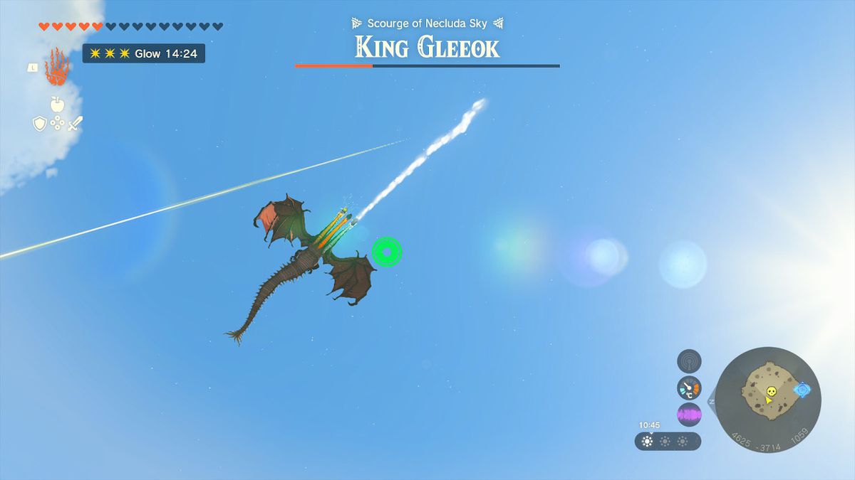 An airborne King Gleeok against a blue sky